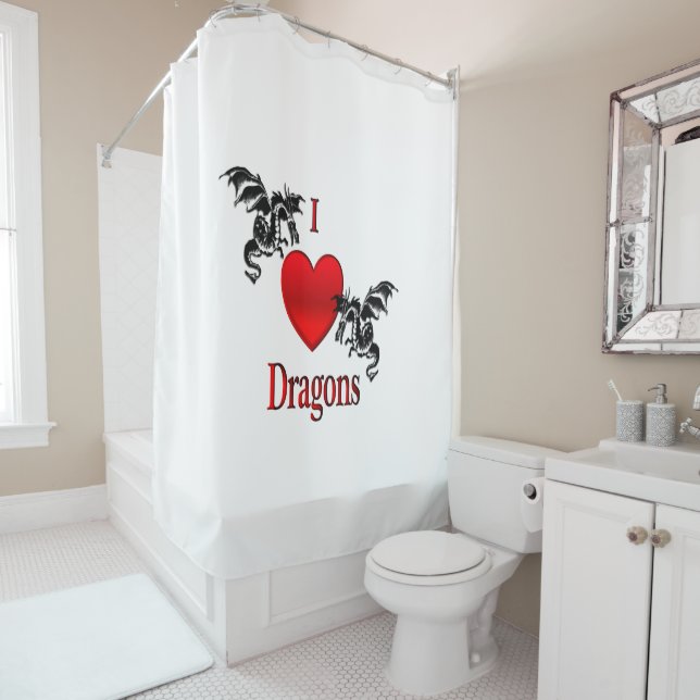 I Heart Dragons Shower Curtain (In Situ)