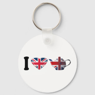I Heart English Tea, Fun Patriotic Art Key Ring
