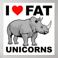 I Heart Fat Unicorn Rhino Funny Poster