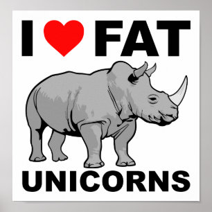 I Heart Fat Unicorn Rhino Funny Poster