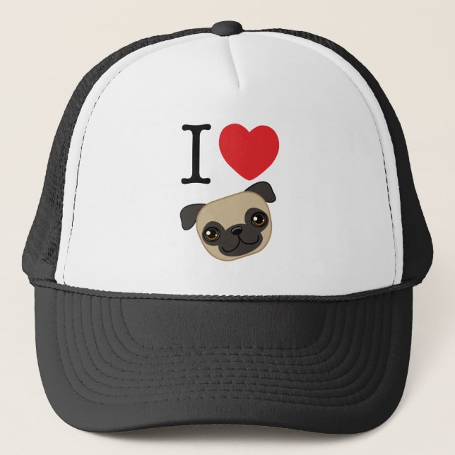 I Heart Fawn Pugs Trucker Hat (Front)