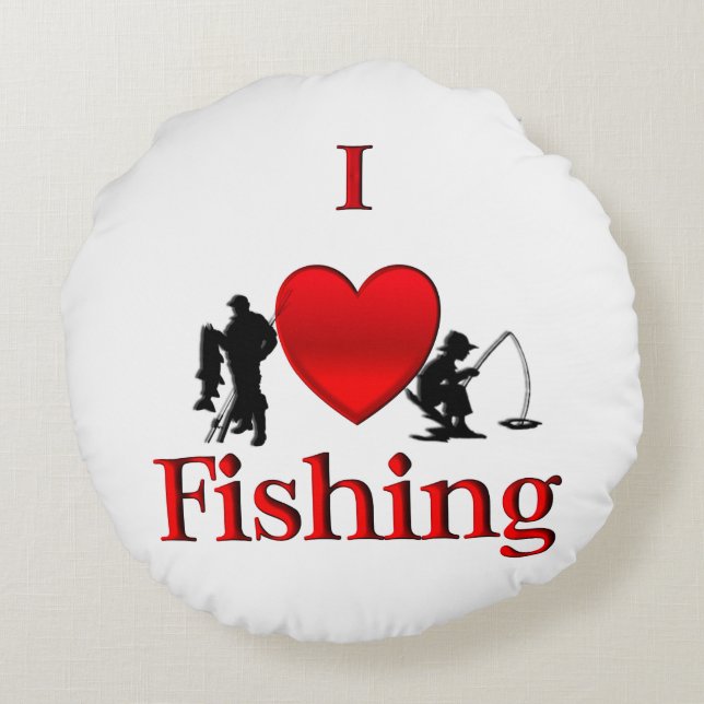 I Heart Fishing Round Cushion (Back)