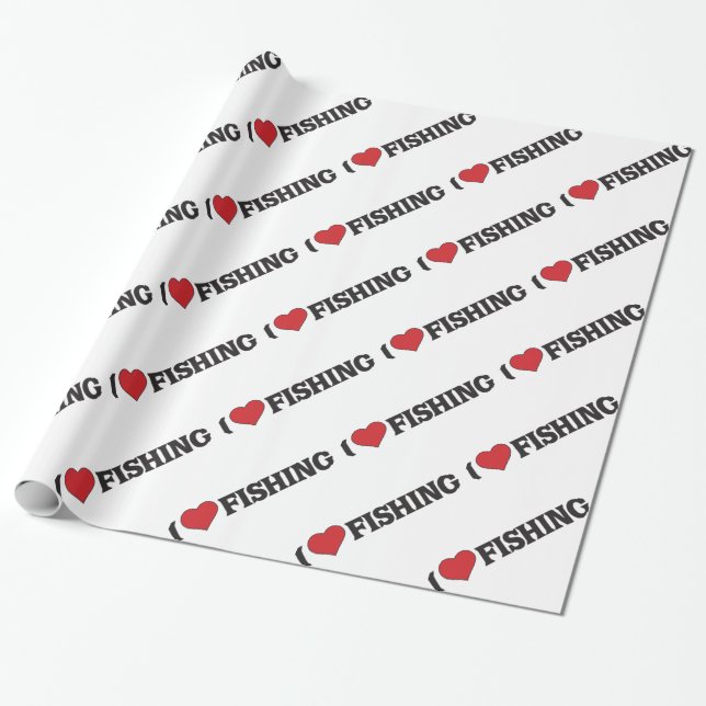 I Heart Fishing Wrapping Paper (Unrolled)