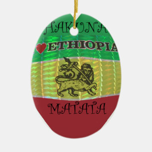 I Heart Flag - Love Ethiopia   Red Golden Green Ho Ceramic Tree Decoration