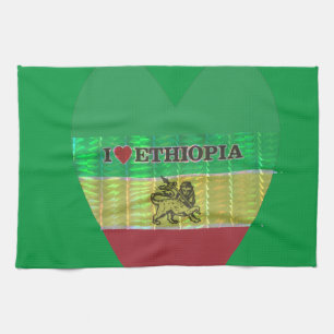 I Heart Flag - Love Ethiopia Red Golden Green Ki Tea Towel