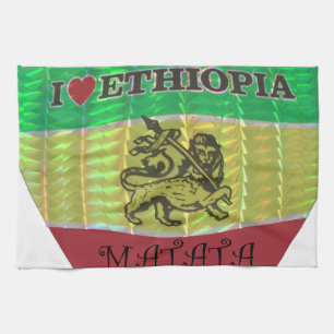 I Heart Flag - Love Ethiopia Red Golden Green Ki Tea Towel