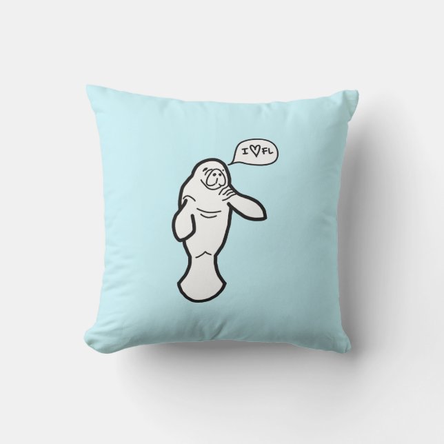 I Heart Florida Manatee Pillow - Sea Blue (Front)