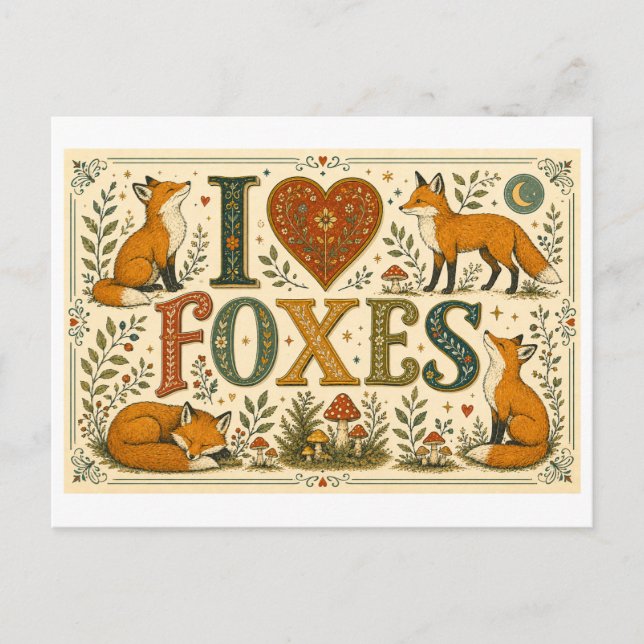 "I [Heart] Foxes" Postcard (Front)