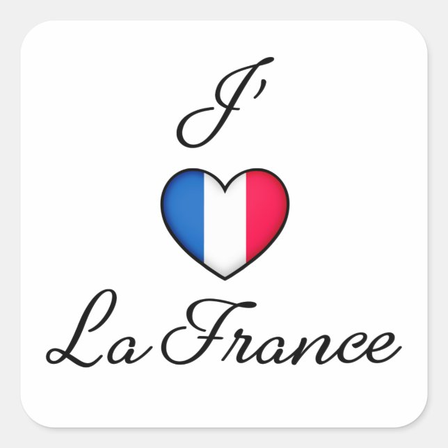 "I heart France" French Pride "J'adore La France" Square Sticker (Front)