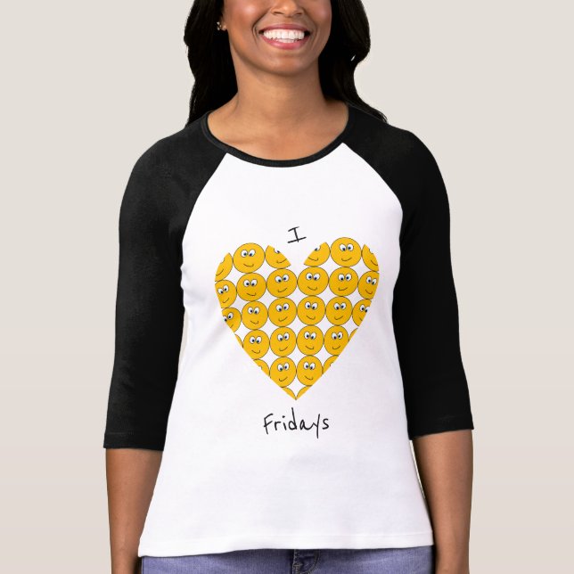 I "Heart" Fridays with Smiling Emojis T-Shirt (Front)