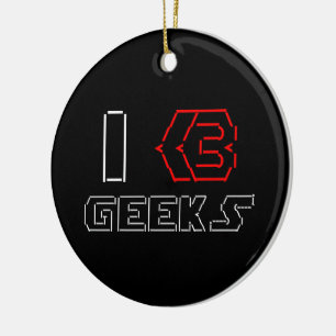 I Heart Geeks ASCII ART Ceramic Tree Decoration