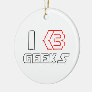 I Heart Geeks ASCII ART Ceramic Tree Decoration