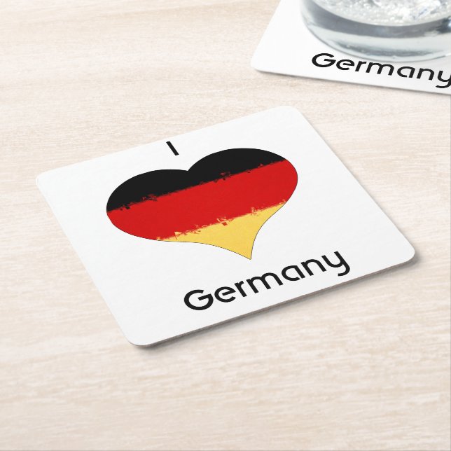 I Heart Germany German Flag Square Paper Coaster (Angled)