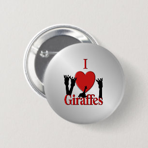 I Heart Giraffes Silver 6 Cm Round Badge