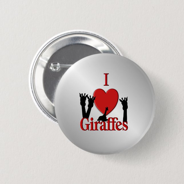 I Heart Giraffes Silver 6 Cm Round Badge (Front & Back)