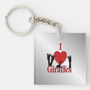 I Heart Giraffes Silver Key Ring