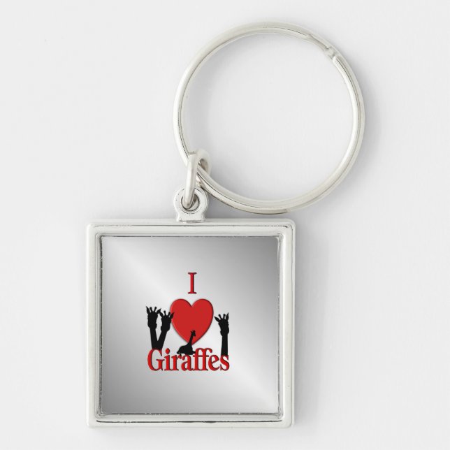 I Heart Giraffes Silver Key Ring (Front)