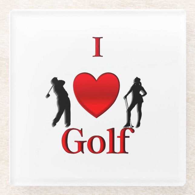 I Heart Golf Glass Coaster (Front)