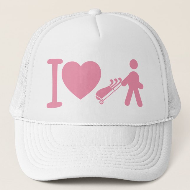 I Heart Golfing Golf Pink White Women's Ball Cap (Front)