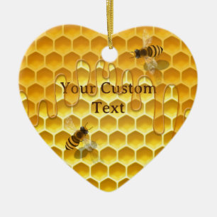 I Heart Honeybees Honeycomb Custom Text Ceramic Tree Decoration