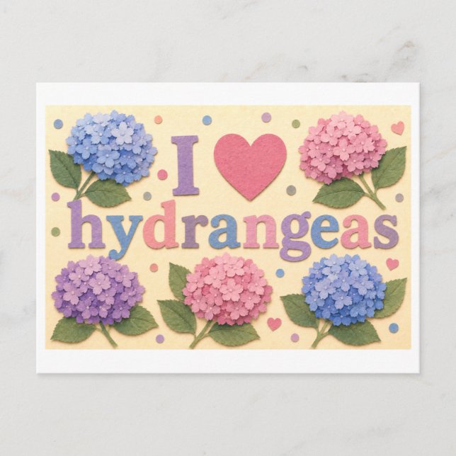 "I [Heart] Hydrangeas" Postcard (Front)