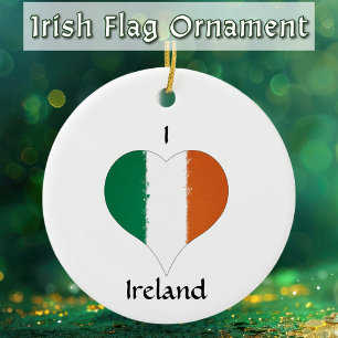 I Heart Ireland Irish Tricolor Flag Ceramic Tree Decoration