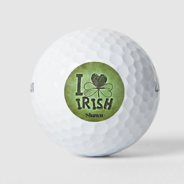 I Heart Irish Shamrock Monogram Initials Name Golf Balls (Front)