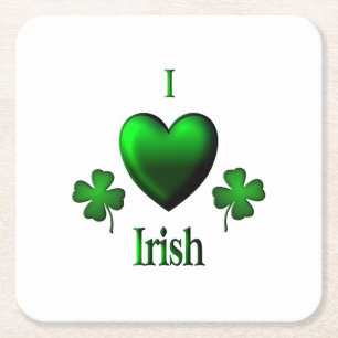 I Heart Irish Square Paper Coaster