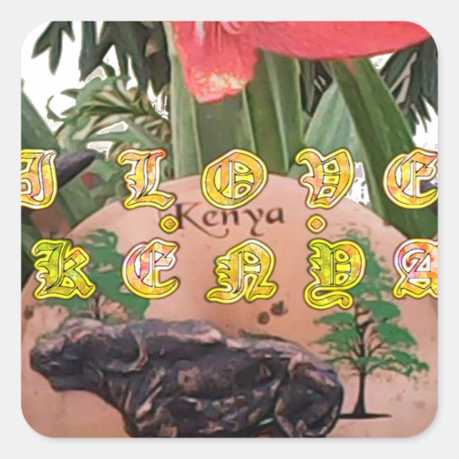 I (Heart) Kenya Buffalo Patch/Print Square Sticker (Front)