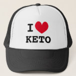 I heart keto trucker hat for ketogenic diet fans<br><div class="desc">I heart keto trucker hat for ketogenic diet fans. Custom template for ketogenic diet followers. Cool gift idea for friends,  family,  chef,  cook etc. Personalise this cap with your own favourite text optionally. Red heart can be any colour.</div>
