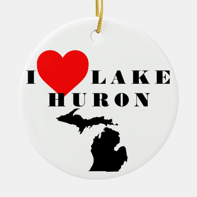 I heart lake Huron Michigan  Ceramic Tree Decoration (Front)