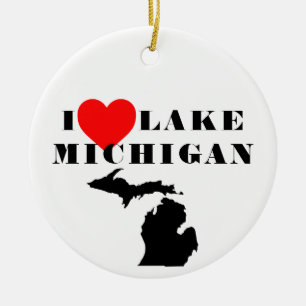 I heart lake Michigan Great Lake State  Ceramic Tree Decoration