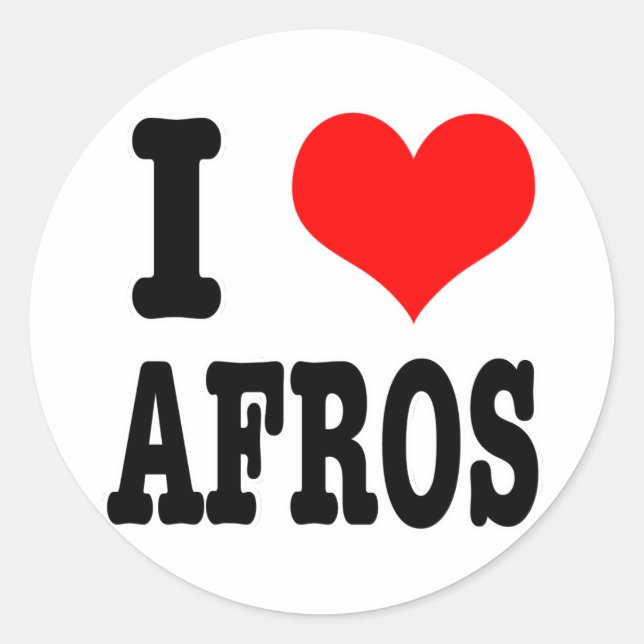 I HEART (LOVE) AFROS CLASSIC ROUND STICKER (Front)