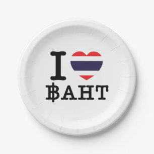 I Heart (Love) Baht Paper Plate