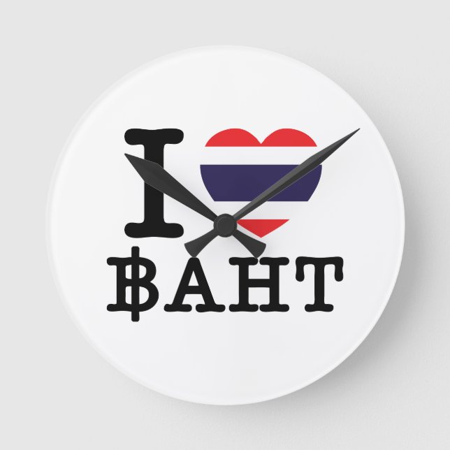 I Heart (Love) Baht Round Clock (Front)
