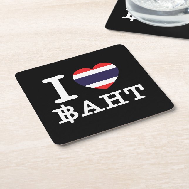 I Heart (Love) Baht Square Paper Coaster (Angled)