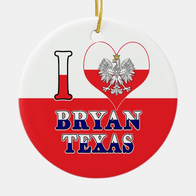 I Heart Love Bryan Texas Ceramic Tree Decoration (Front)
