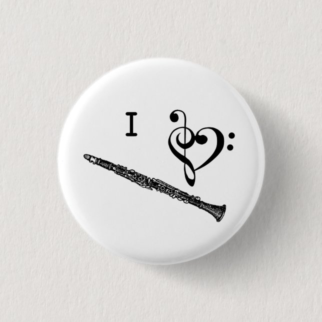 I Heart Love Clarinet Music Button (Front)
