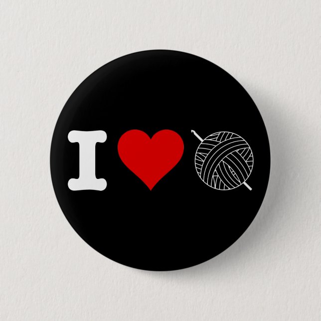 I Heart Love Crochet 6 Cm Round Badge (Front)