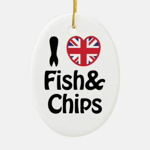 I Heart [Love] Fish & Chips Ceramic Tree Decoration
