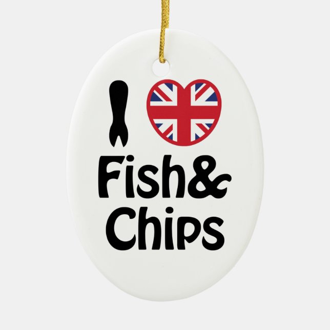 I Heart [Love] Fish & Chips Ceramic Tree Decoration (Front)