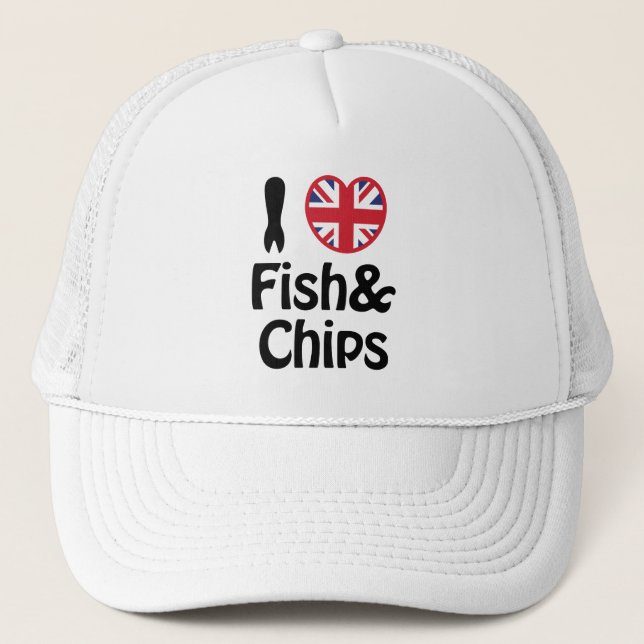 I Heart [Love] Fish & Chips Trucker Hat (Front)
