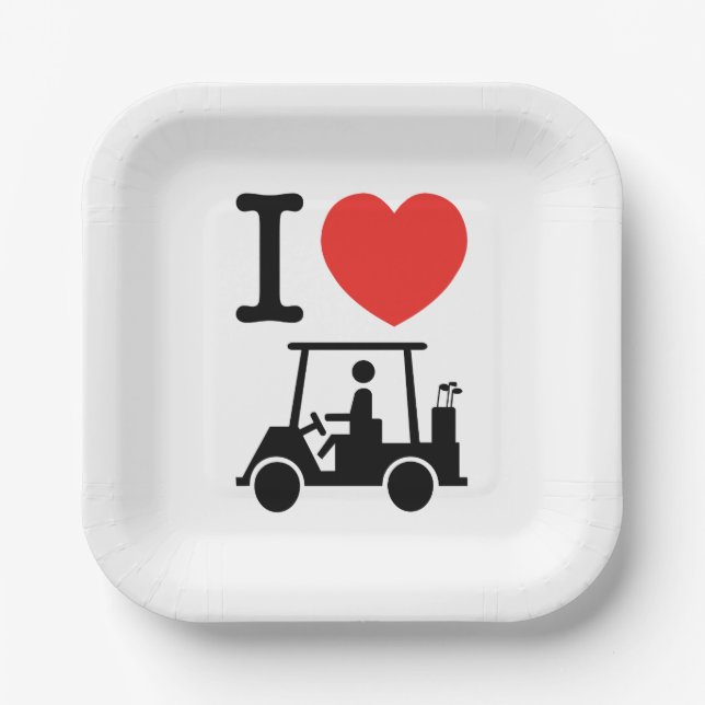 I Heart (Love) Golf Cart Paper Plate (Front)