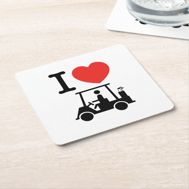 I Heart (Love) Golf Cart Square Paper Coaster (Angled)