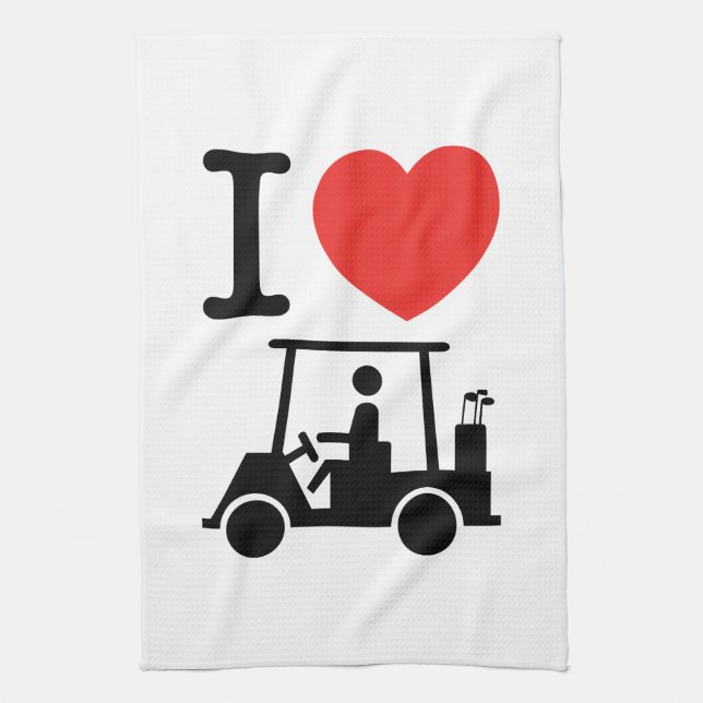 I Heart (Love) Golf Cart Tea Towel (Vertical)