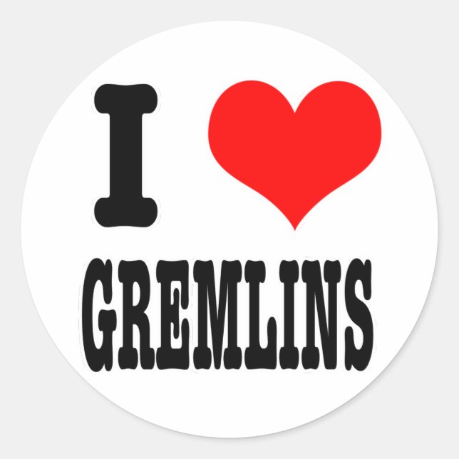 I HEART (LOVE) GREMLINS CLASSIC ROUND STICKER (Front)