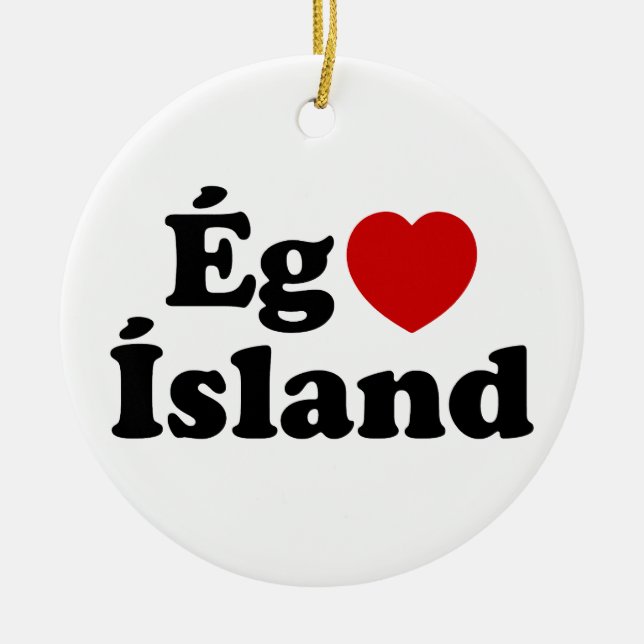 I Heart (Love) Iceland [Ég Elska Ísland] Icelandic Ceramic Tree Decoration (Front)