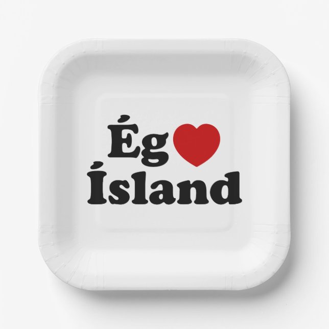 I Heart (Love) Iceland [Ég Elska Ísland] Icelandic Paper Plate (Front)