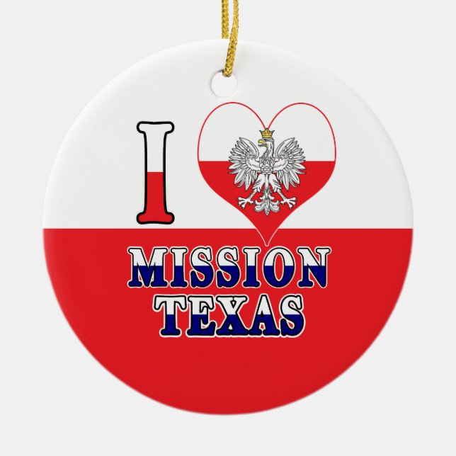 I Heart Love Mission Texas Ceramic Tree Decoration (Front)