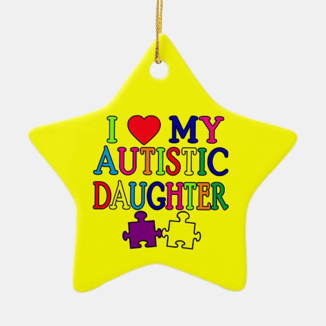 I Heart (Love) My Autistic Daughter Ceramic Tree Decoration (Front)